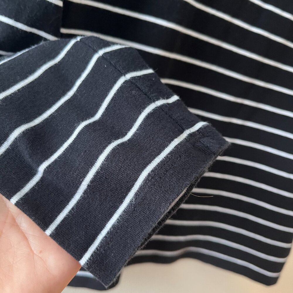 Lauren Ralph Lauren Sz M Black Striped Stretch‎ Cotton Boatneck Pullover Blouse - Picture 5 of 9